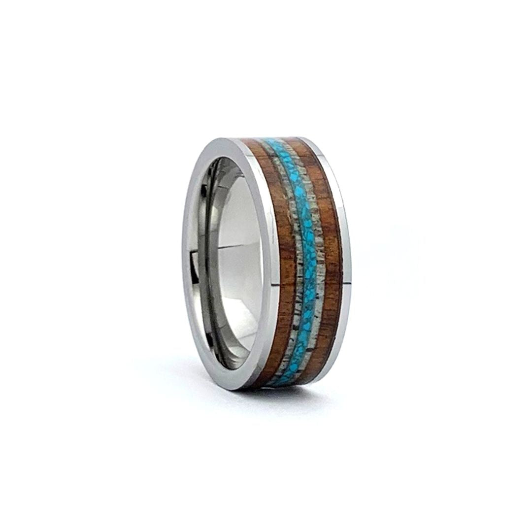 Tungsten Carbide - Whiskey Barrel, Antler, & Turquoise Inlay Men's Wedding Band