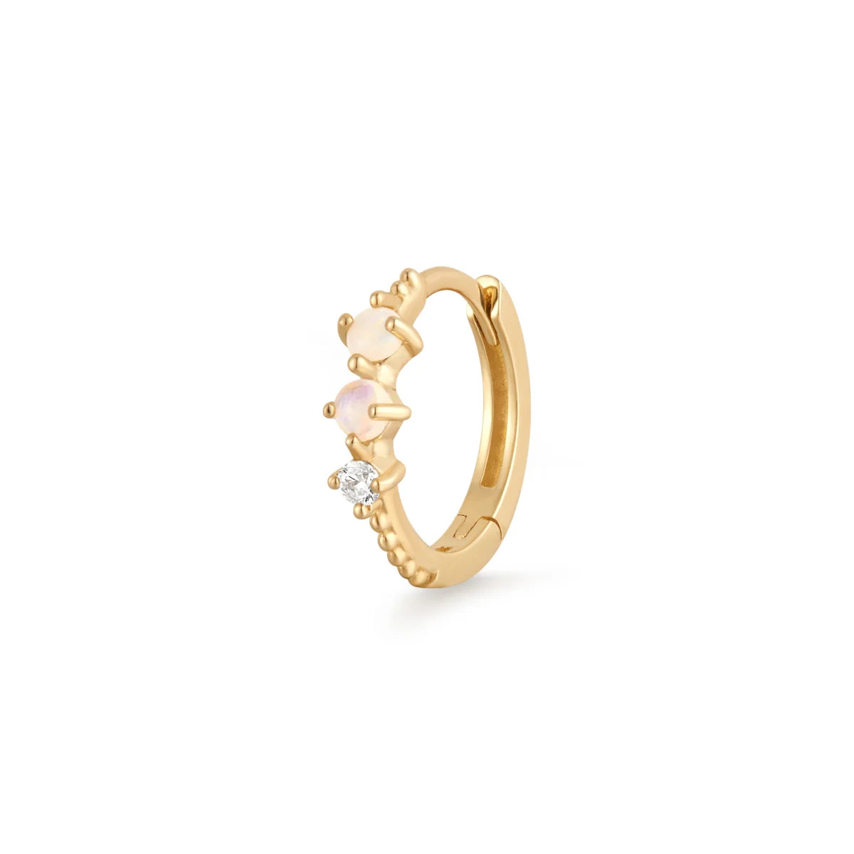 ZOEY | 14K Yellow Gold Opal & Diamond Huggie Hoop