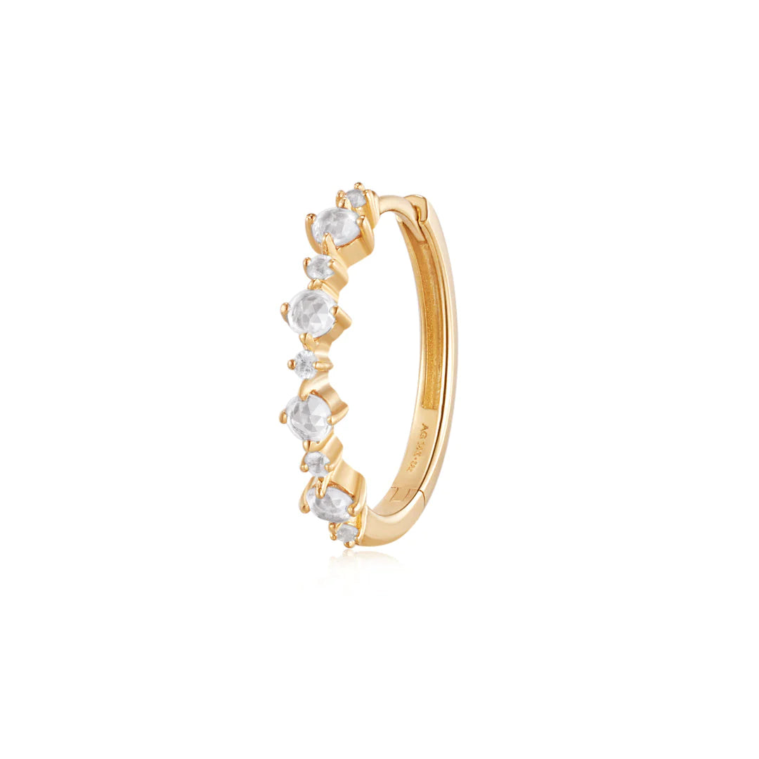 Audrey | 14K Yellow Gold Rose Cut White Sapphire Single Huggie Hoop