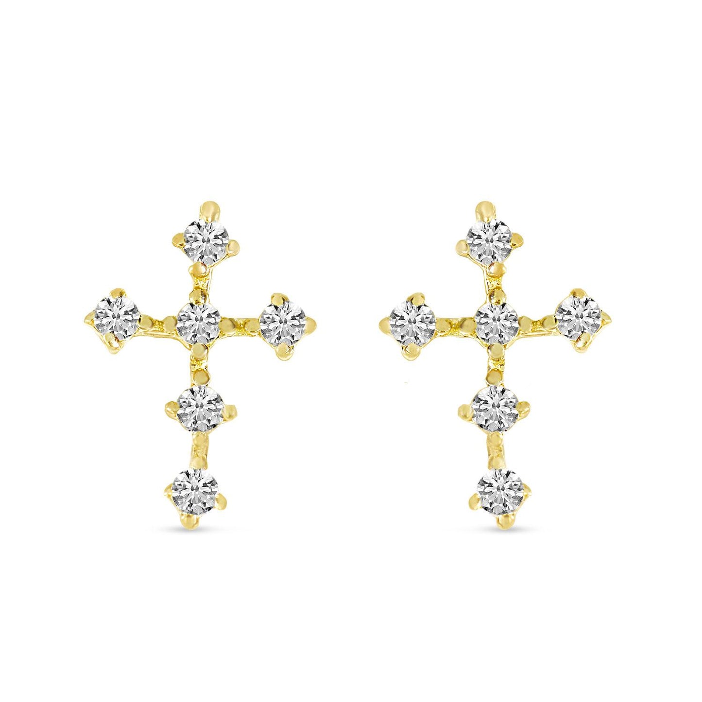 14K Yellow Gold Mini Diamond Cross Studs
