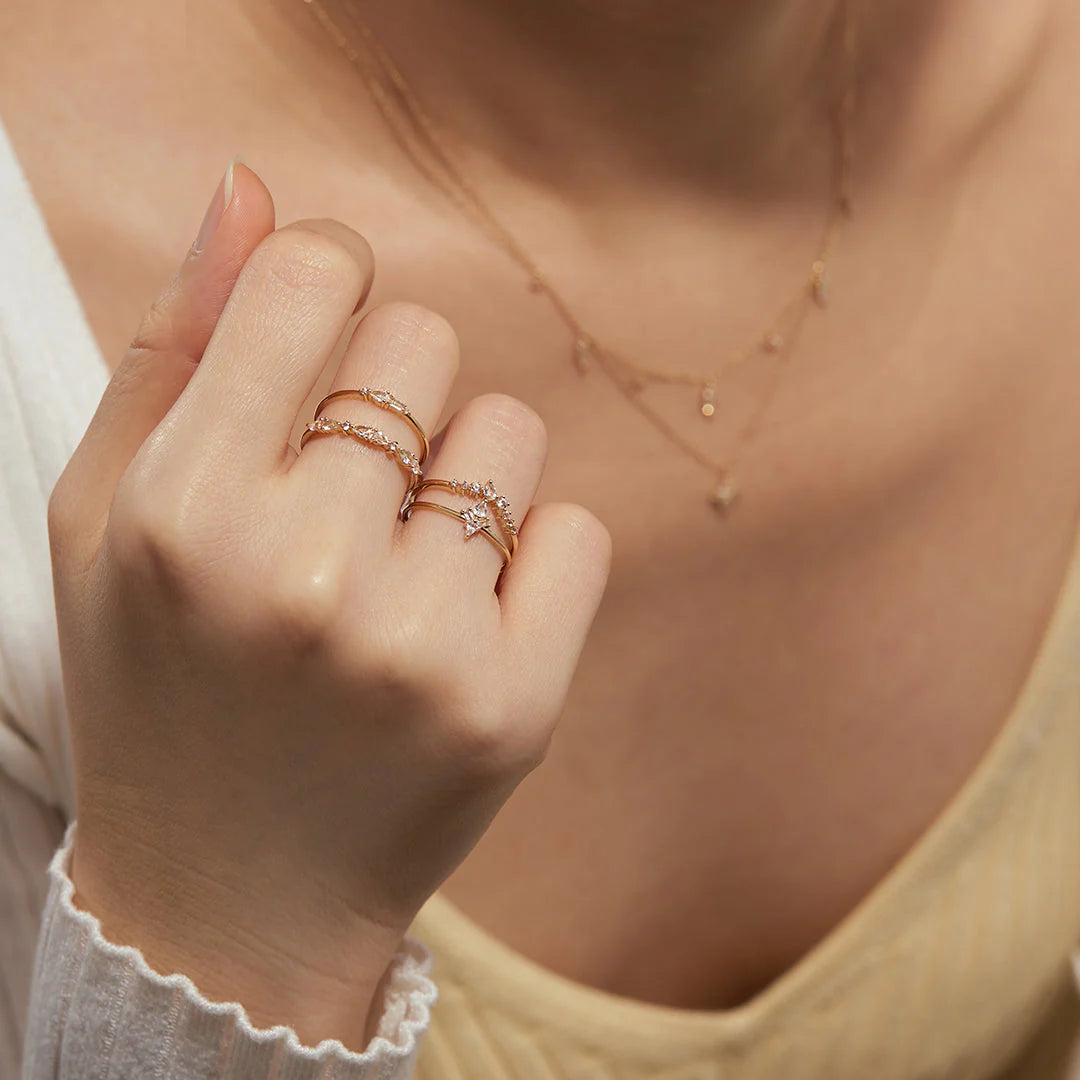 GEMMA | 14K Yellow Gold Pear, Baguette and Round White Sapphire Ring