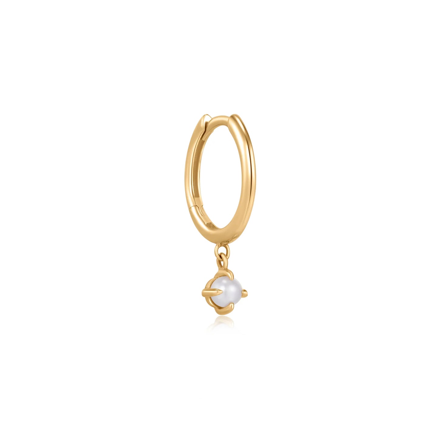 HELENA | 14K Yellow Gold White Pearl Dangle Huggie Hoop