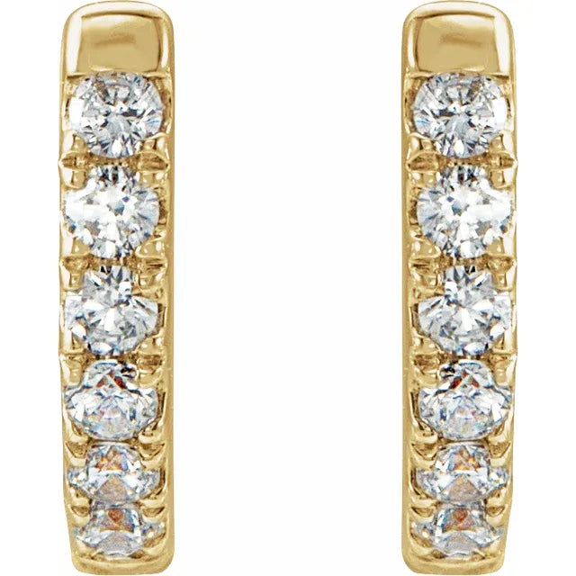 14K Yellow Gold Diamond Huggie Hoop Earrings