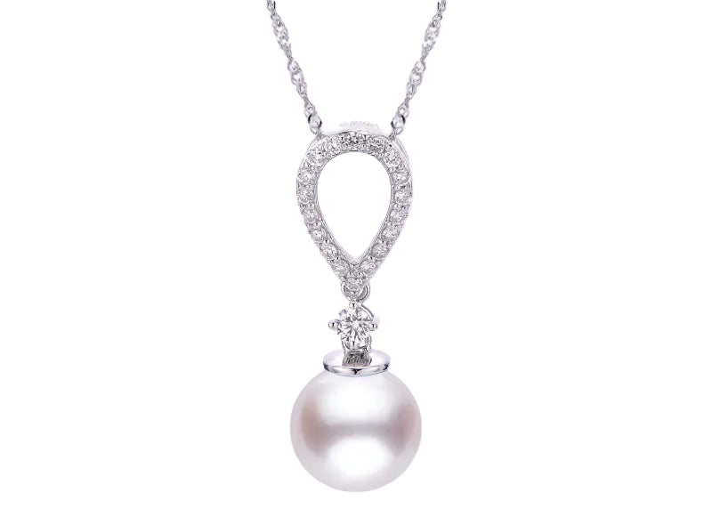 14K White Gold Akoya Pearl Diamond Necklace
