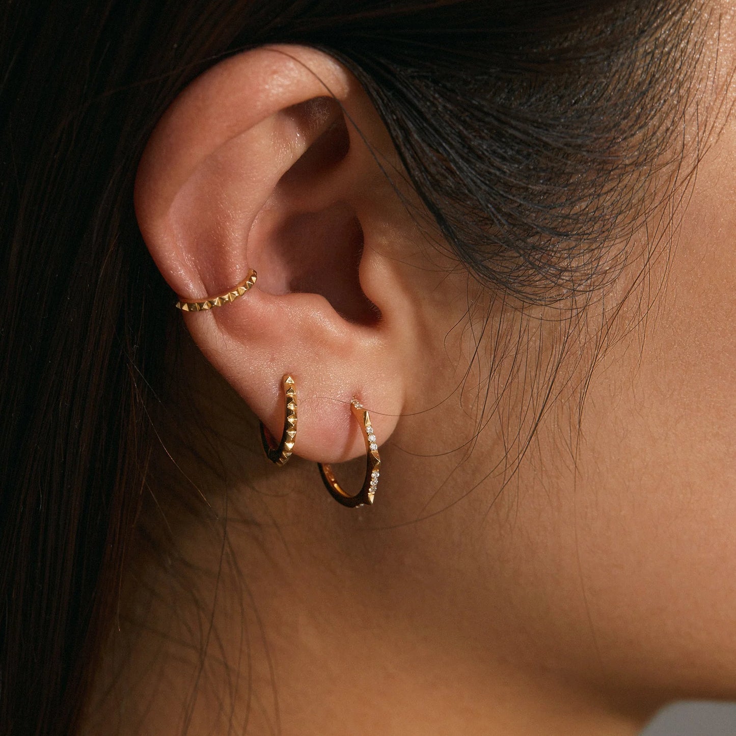 NEPTUNE | 14K Yellow Gold Diamond Spike Huggie Hoop