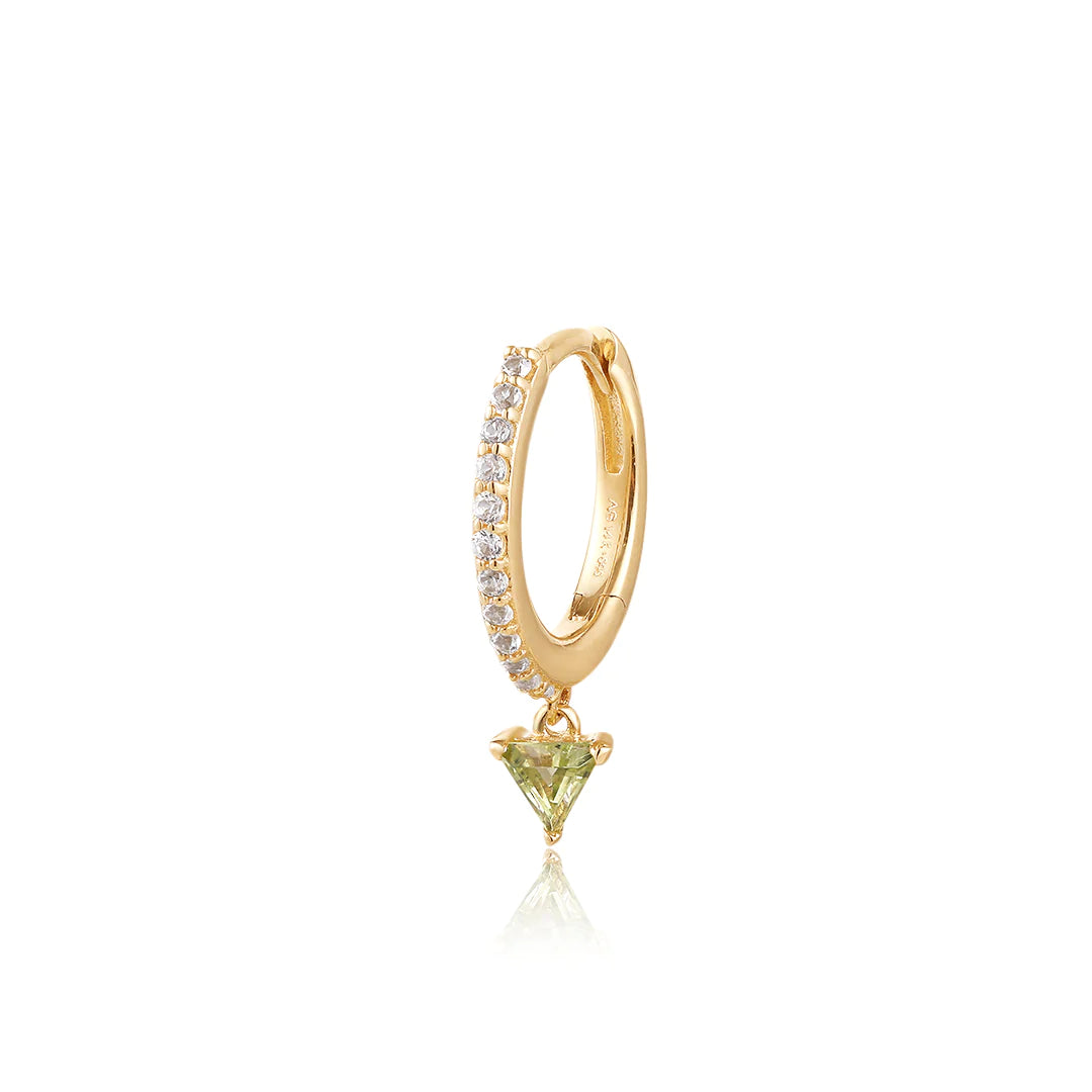 PERI | 14K Yellow Gold Peridot and White Sapphire Huggie Hoop