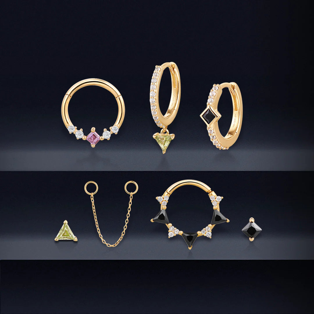 PERI | 14K Yellow Gold Peridot and White Sapphire Huggie Hoop