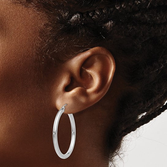 10K White Gold Hoops - 3 x 35mm