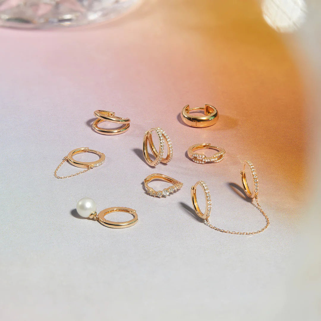 QUINN | 14K Yellow Gold Diamond Double Chain Hoop