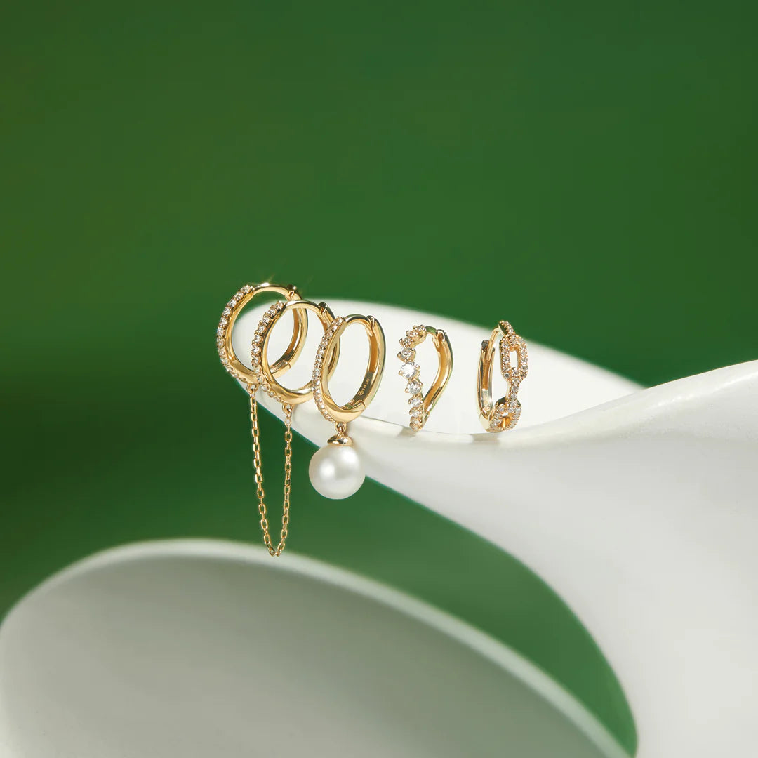 QUINN | 14K Yellow Gold Diamond Double Chain Hoop