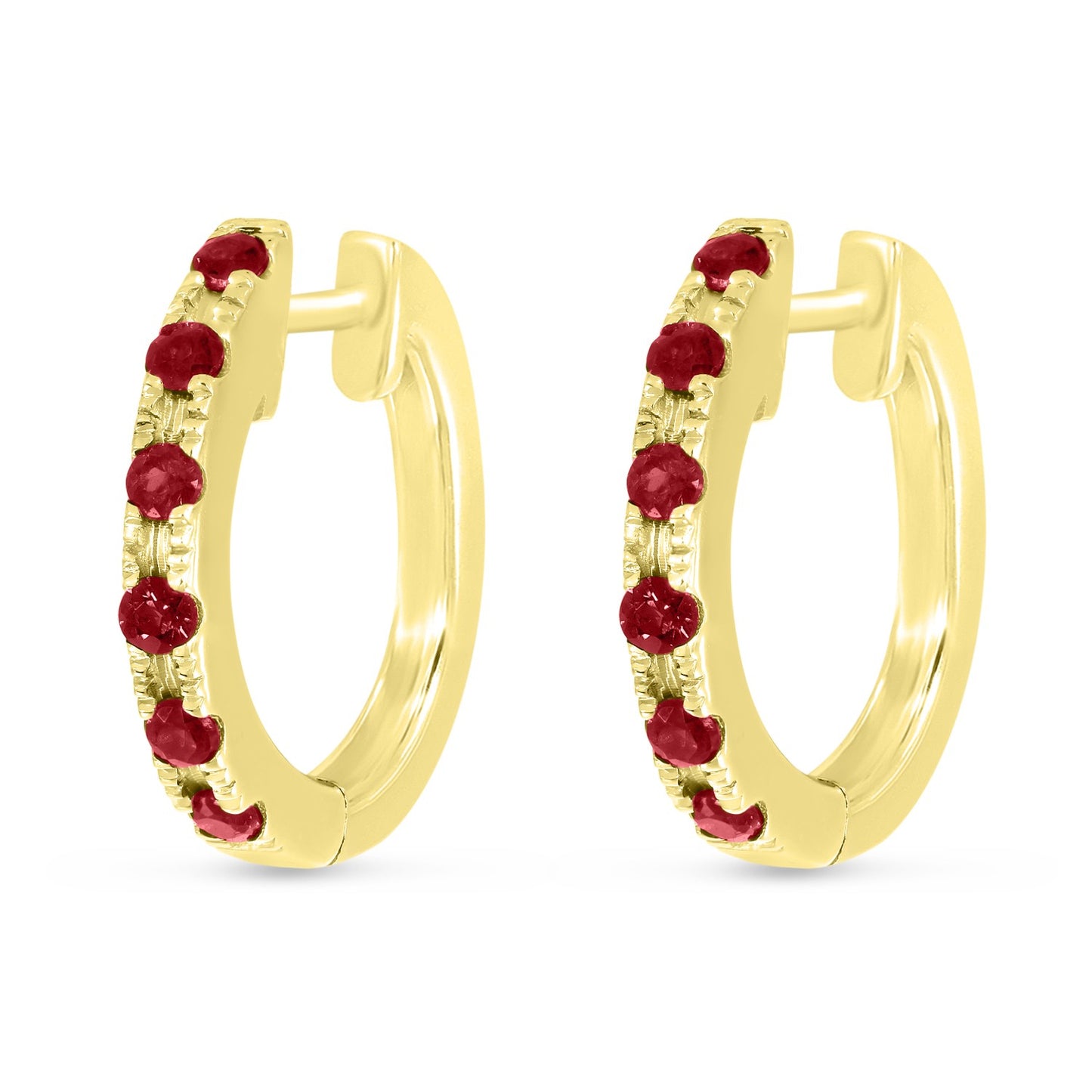 14k Yellow Gold Reversible Ruby/Diamond Huggies