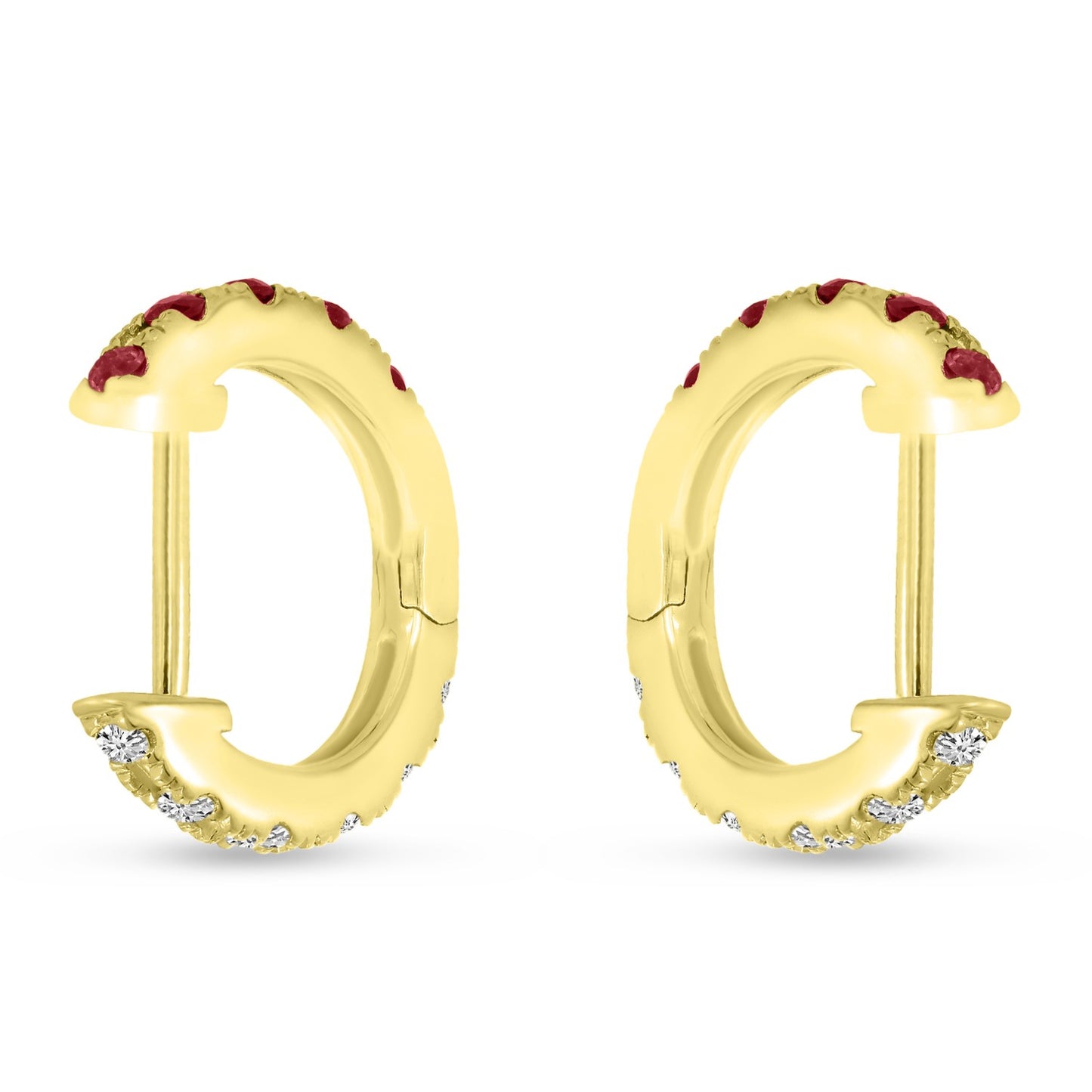14k Yellow Gold Reversible Ruby/Diamond Huggies