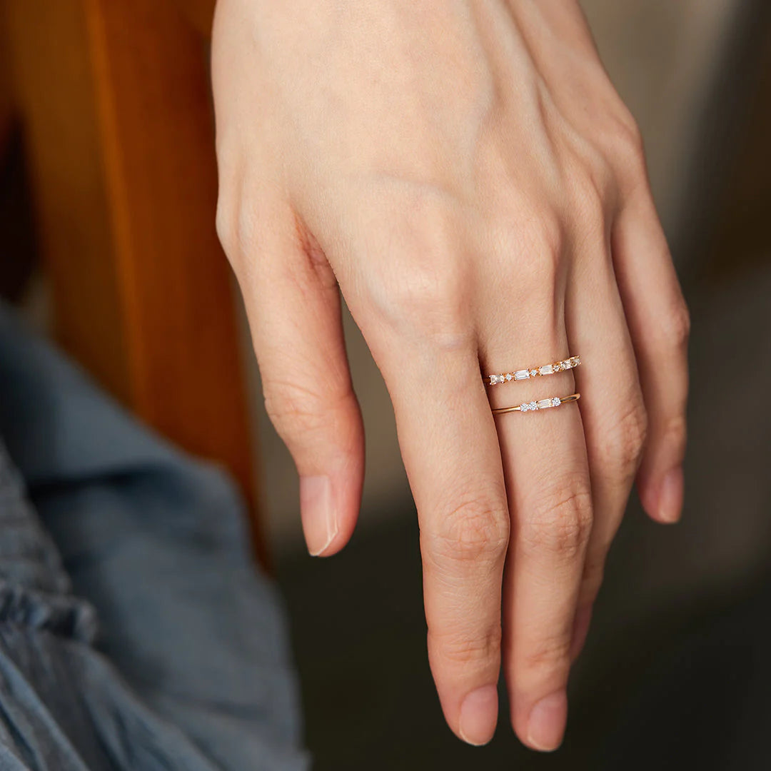 SELENA | 14K Yellow Gold Baguette and Round White Sapphire Ring