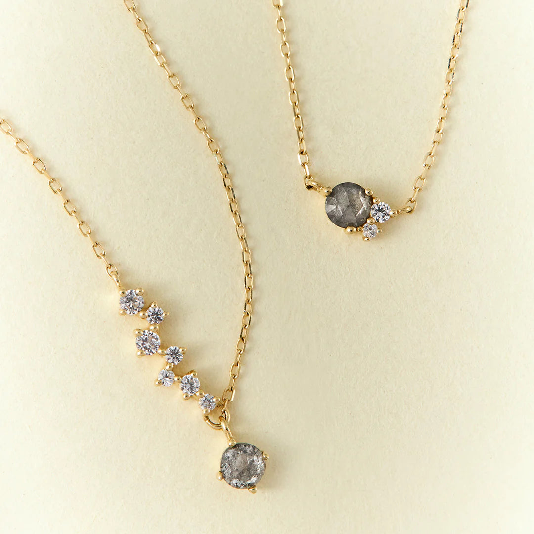TWILA | 14k Yellow Gold Grey Diamond and White Sapphire Necklace
