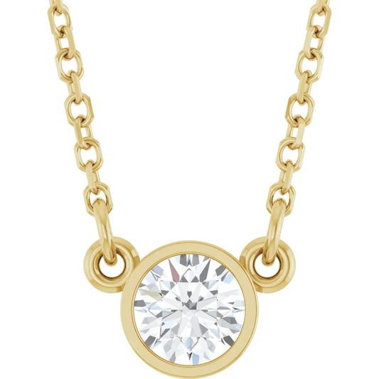 14K Gold Round Diamond Bezel Set Necklace