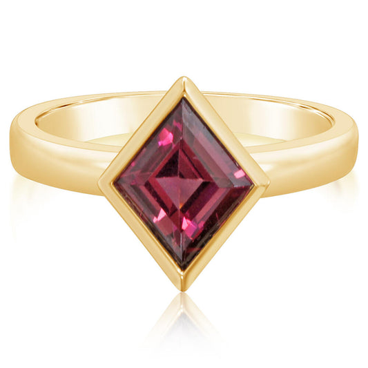 14K Yellow Gold Bezel Set Parallelogram Rhodolite Garnet Ring