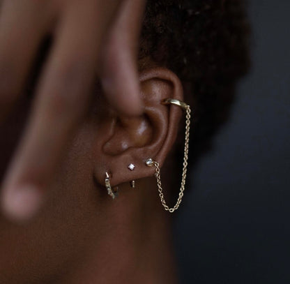 14K Yellow Gold Diamond Ear Cuff with Chain