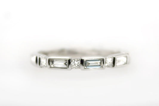 14K White Gold Bezel Set Baguette Diamond Band
