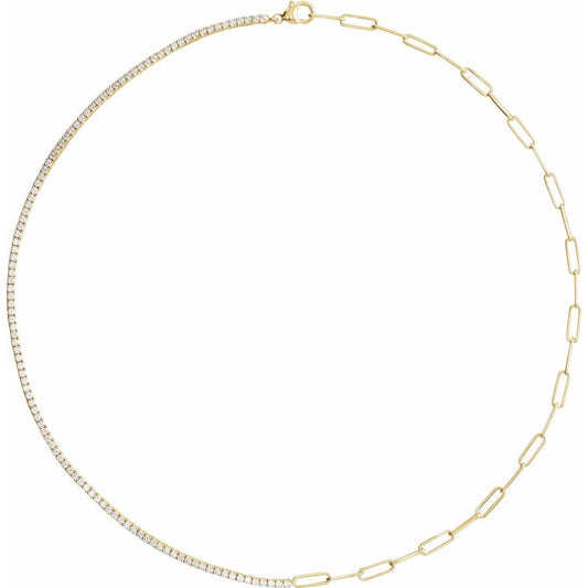 14K Yellow Gold Diamond Tennis + Paperclip Necklace