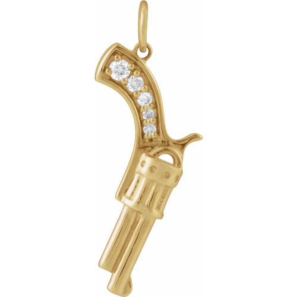 14K Yellow Gold Diamond Gun Charm