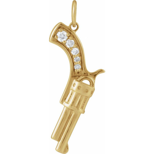 14K Yellow Gold Diamond Gun Charm