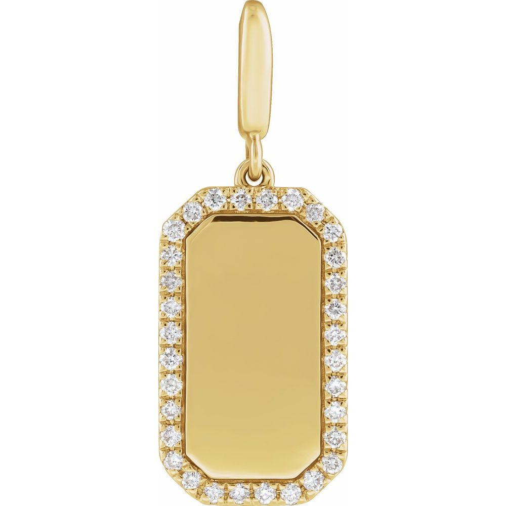 14K Yellow Gold Engravable Diamond Dog Tag