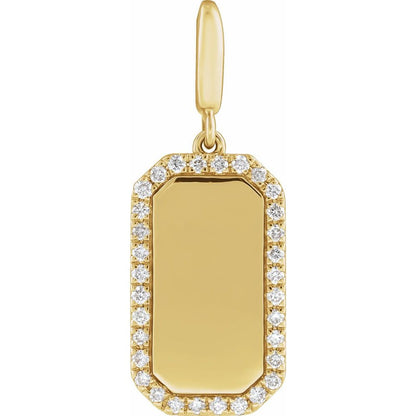 14K Yellow Gold Engravable Diamond Dog Tag