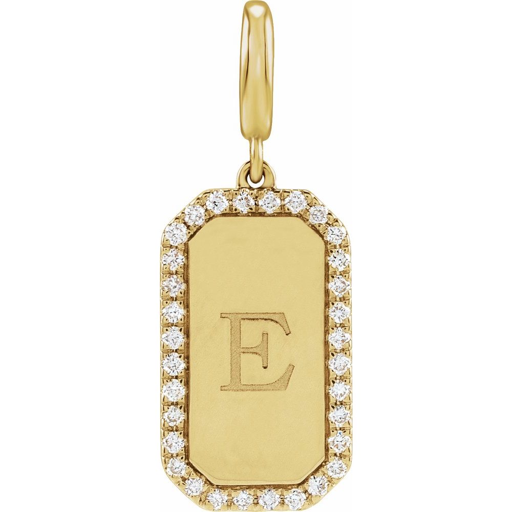 14K Yellow Gold Engravable Diamond Dog Tag