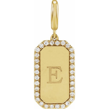 14K Yellow Gold Engravable Diamond Dog Tag