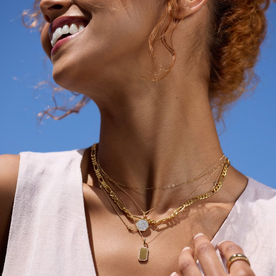 14K Yellow Gold Engravable Diamond Dog Tag