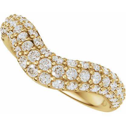 14K Yellow Gold Pave Diamond Contour Band