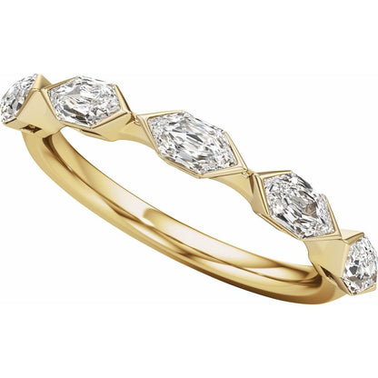 14K Yellow Gold Elongated Hexagon Diamond Band