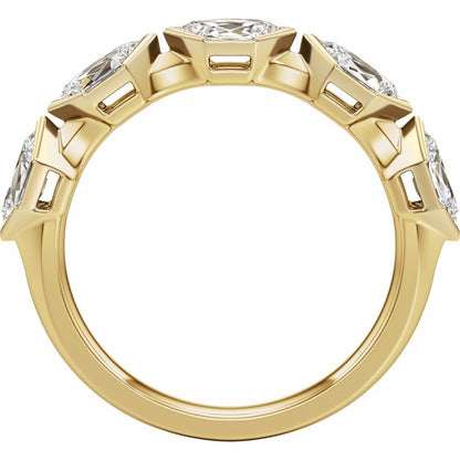 14K Yellow Gold Elongated Hexagon Diamond Band
