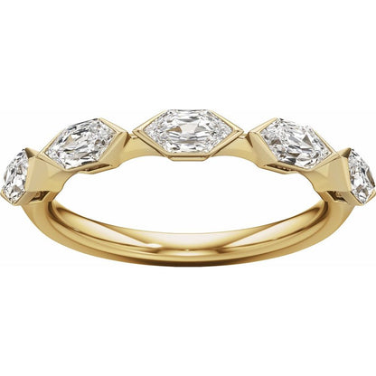 14K Yellow Gold Elongated Hexagon Diamond Band