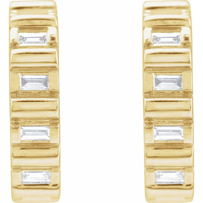 14K Yellow Gold Baguette Diamond Hoops