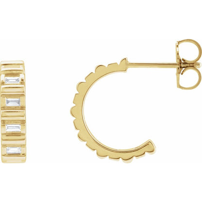 14K Yellow Gold Baguette Diamond Hoops