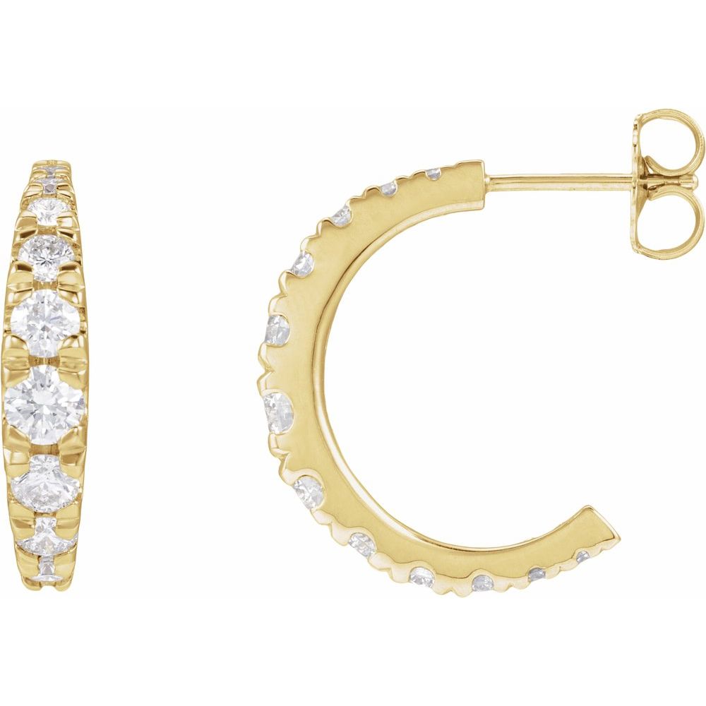 14K Yellow Gold Diamond Huggie Hoops