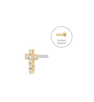 SAINT | 14K Yellow Gold Diamond Cross Piercing Earring Front