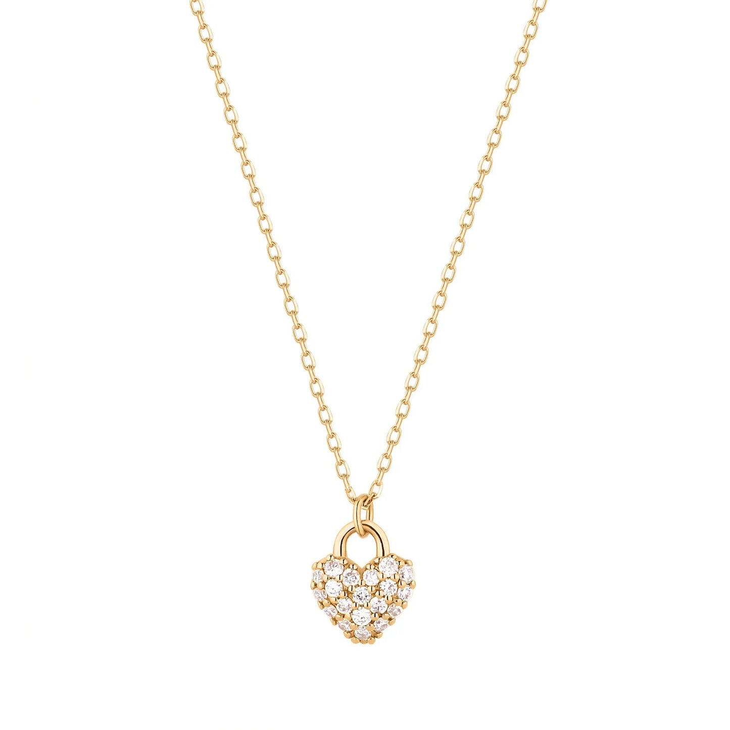 BELLA | 14K Yellow Gold Diamond Heart Pad Lock Necklace