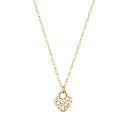 BELLA | 14K Yellow Gold Diamond Heart Pad Lock Necklace