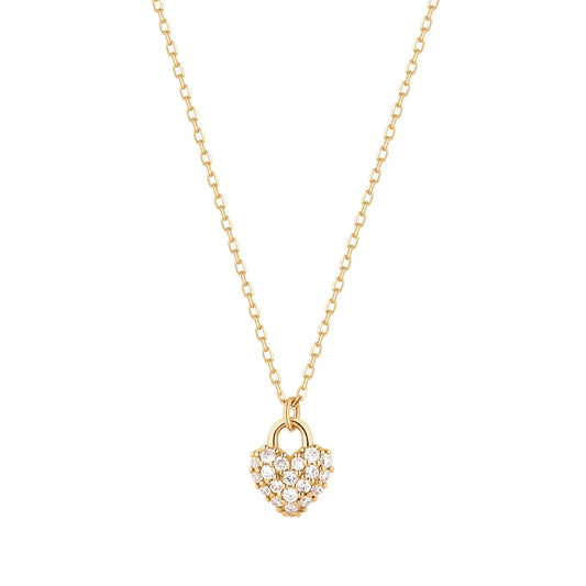BELLA | 14K Yellow Gold Diamond Heart Pad Lock Necklace