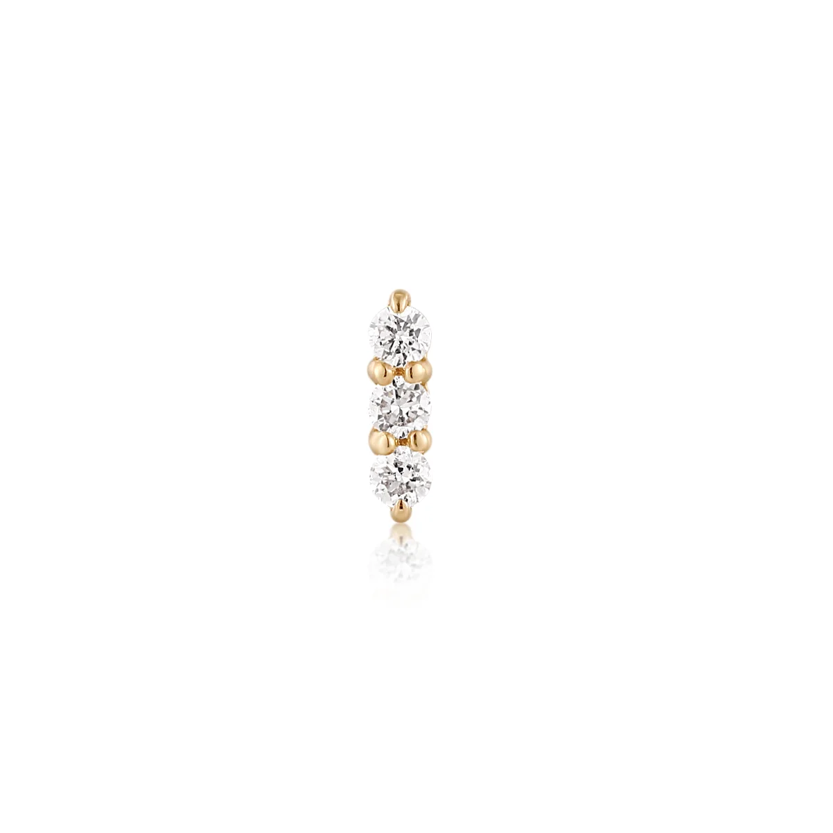 AGNES | 14K Yellow Gold Triple Diamond Piercing Earring Front