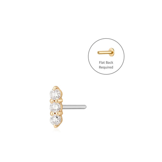 AGNES | 14K Yellow Gold Triple Diamond Piercing Earring Front