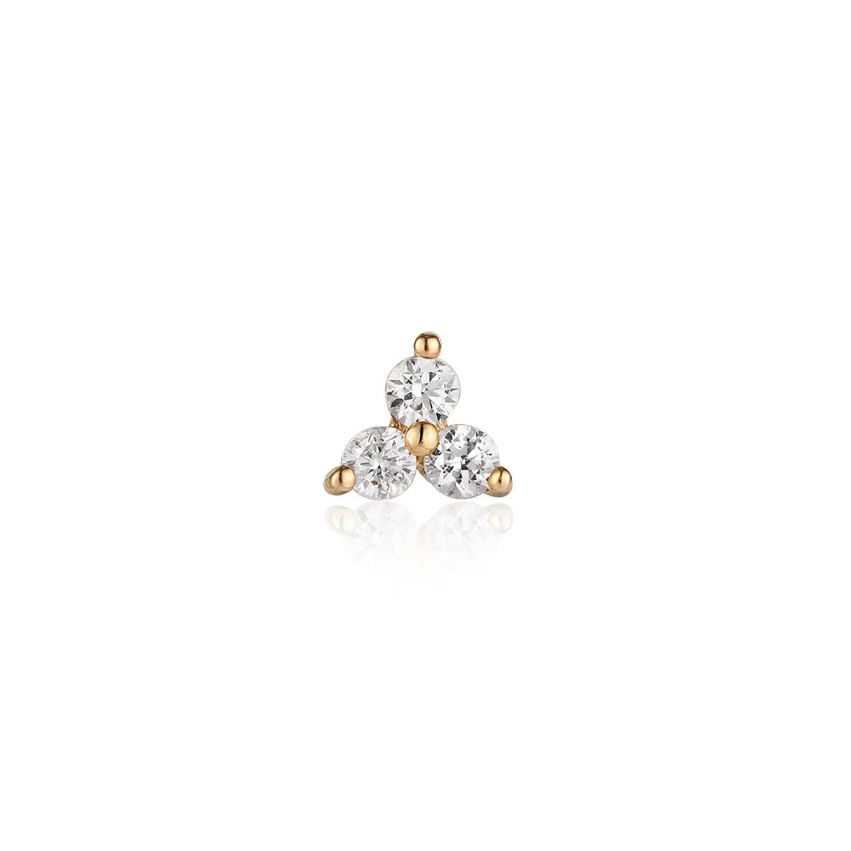 ALESSA | 14K Yellow Gold White Sapphire Triple Cluster Piercing Earring Front