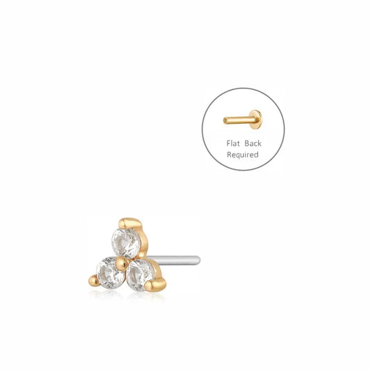 ALESSA | 14K Yellow Gold White Sapphire Triple Cluster Piercing Earring Front