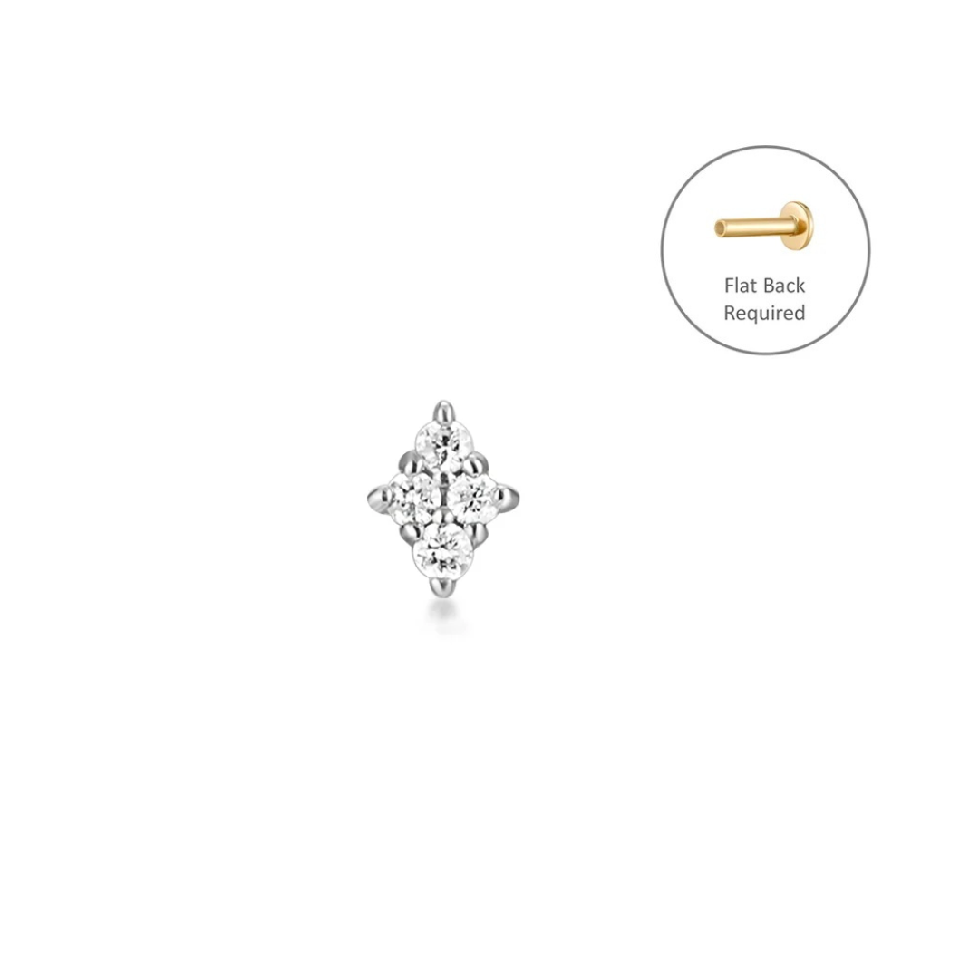 AMY WG | 14K White Gold Diamond Piercing Earring Front