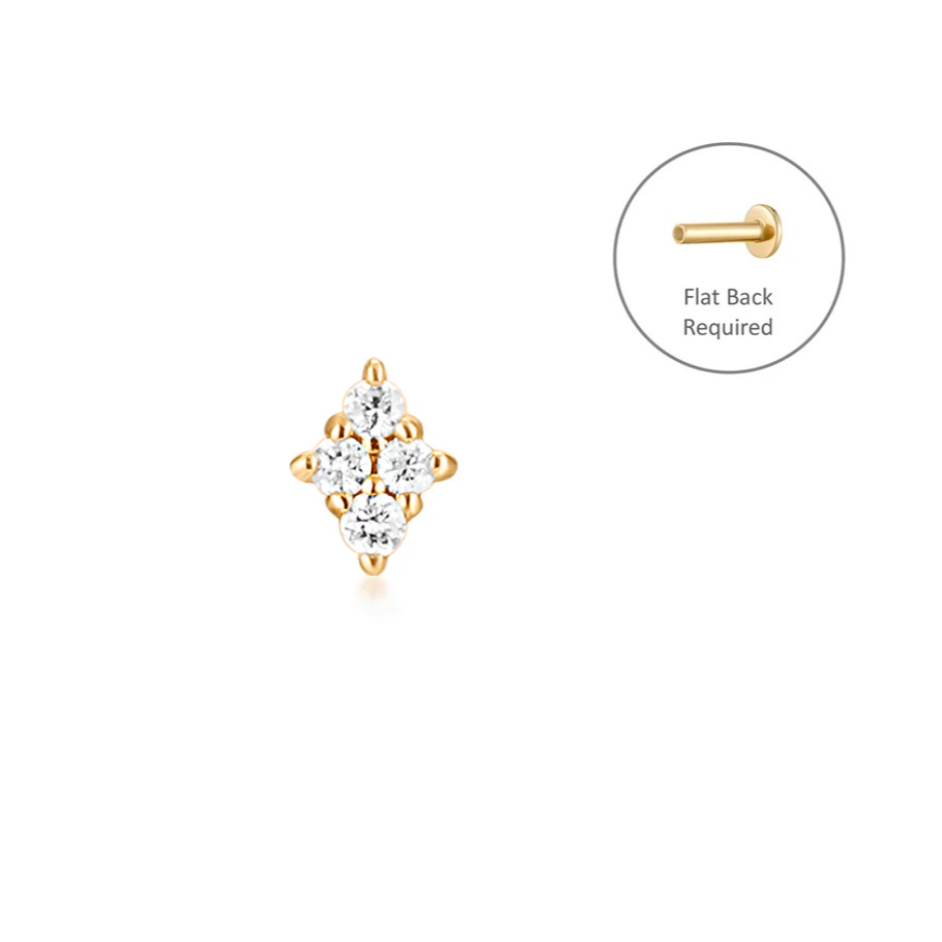 AMY | 14K Yellow Gold Diamond Piercing Earring Front