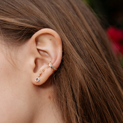 ARIA | 14K Yellow Gold Trio Dots Piercing Earring Front