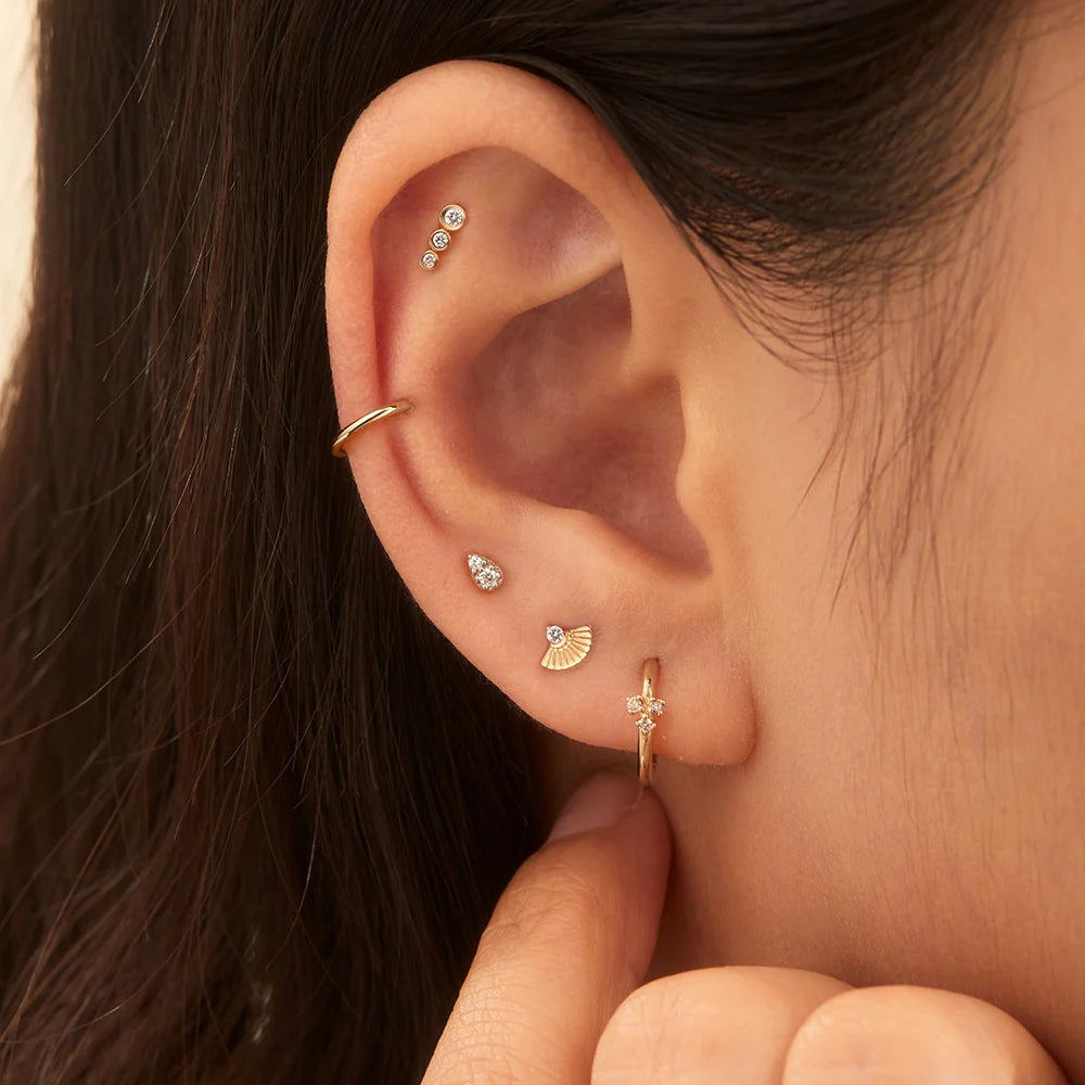 BEY | 14K Yellow Gold Diamond Graduated Bezel Piercing Earring Front