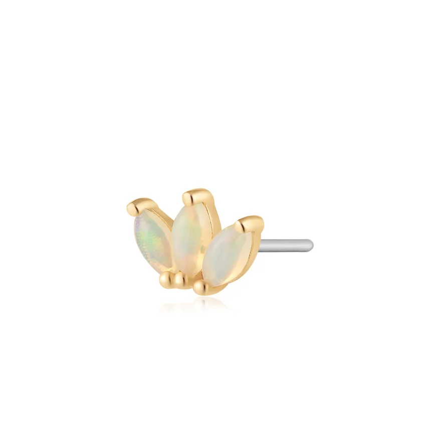 BLOOM | 14K Yellow Gold Triple Opal Piercing Earring Front